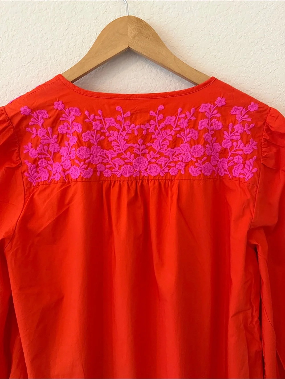 J.Crew Leda Embroidered Oversized S Popover Ruffle Dress Orange Pink